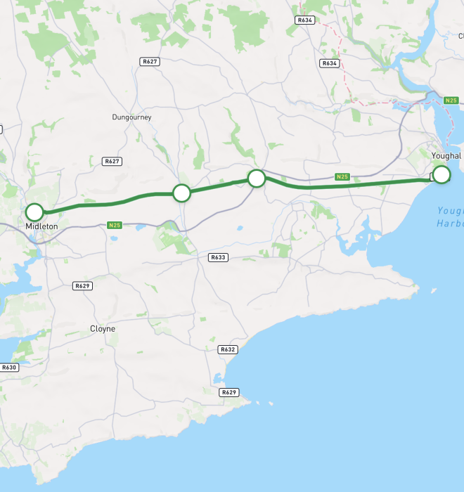 Map of Midleton to Youghal Greenway