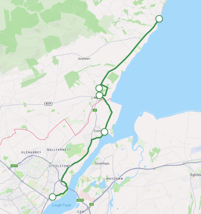 Map of North West Network Greenway – Derry to Three Threes