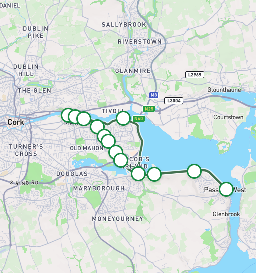 Map of Cork Marina to Passage West Greenway